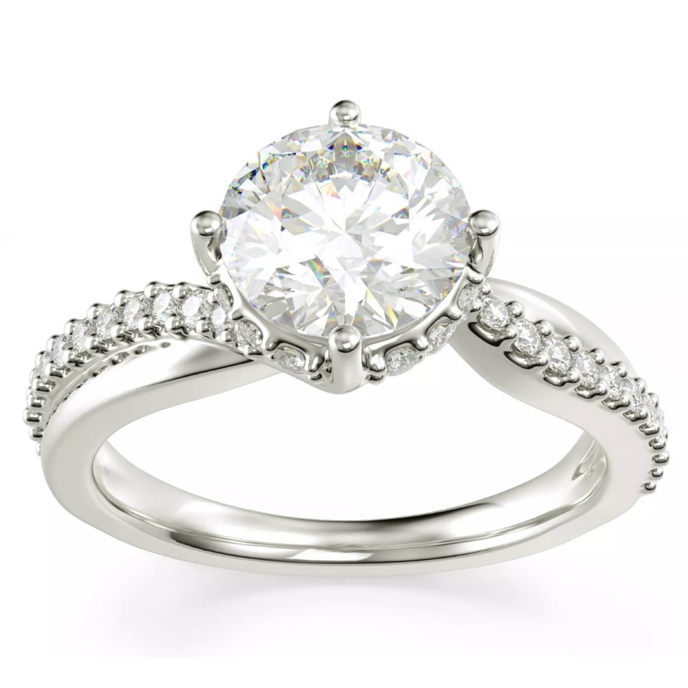 Elegant 14Kt Solid white Gold Round Cut Stone Stimulated Diamond Ring Engagement
